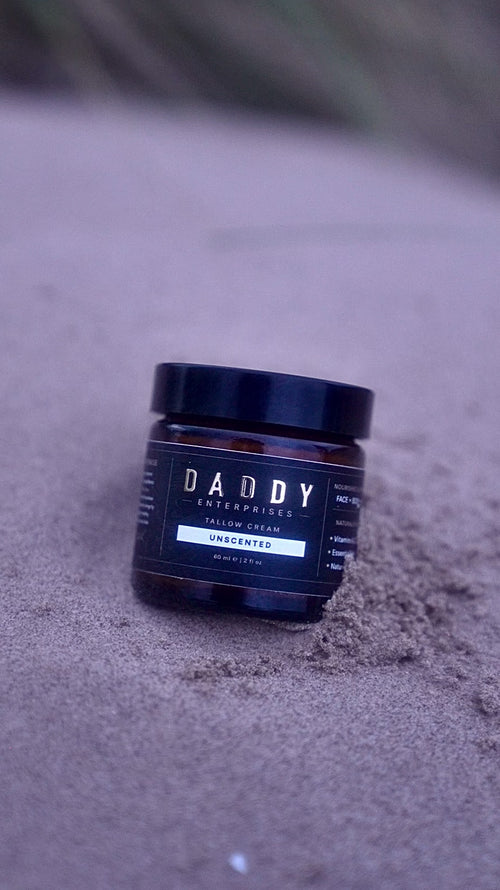 Unscented tallow cream on the sand